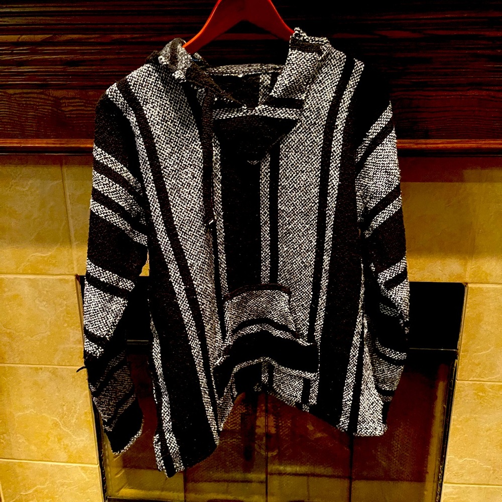 Large black and white poncho pull over